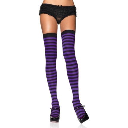 LEG AVENUE MEDIAS OPACAS A RAYAS NEGRO-LILA - 001