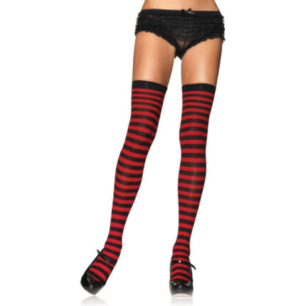 LEG AVENUE MEDIAS OPACAS A RAYAS NEGRO-ROJO - 001