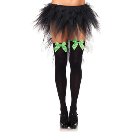 LEG AVENUE MEDIAS OPACAS NEGRAS CON LAZO VERDE - 001