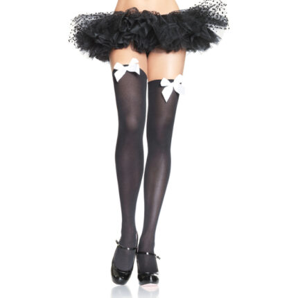 LEG AVENUE MEDIAS OPACAS NEGRO CON LAZO BLANCO - 001