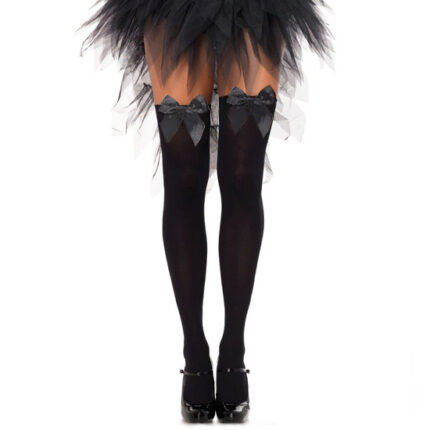 LEG AVENUE MEDIAS OPACAS NEGRO CON LAZO PLUS - 001