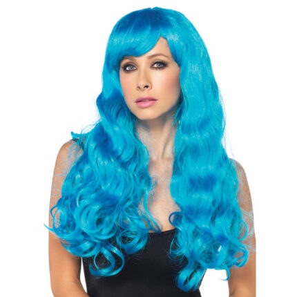 LEG AVENUE PELUCA LARGA ONDULADA AZUL NEON - 001