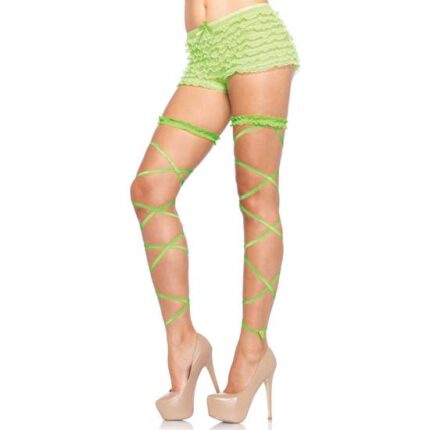 LEG AVENUE SET DE LIGUERO CON CINTAS VERDE - 001