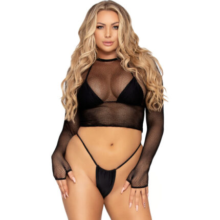 LEG AVENUE TOP CORTO CON GUANTES DE REJILLA - 001