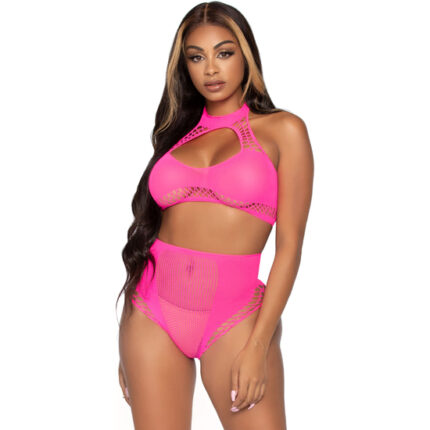 LEG AVENUE TOP CORTO Y BRAGRUITA ALTA - NEON ROSA - 001