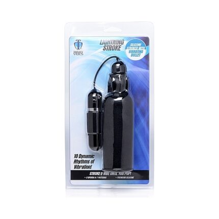 LIGHTNING STROKE SILICONE STROKER WITH VIBRATING BULLET - BLACK - 002
