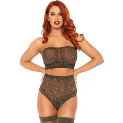 LUREX SPANDEX CONJUNTO TOP Y BRAGUITA NEGRO/ORO - 001