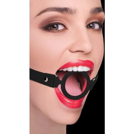 OUCH! MORDAZA SILICONA PARA ANILLO - CORREAS DE CUERO - NEGRO - 001