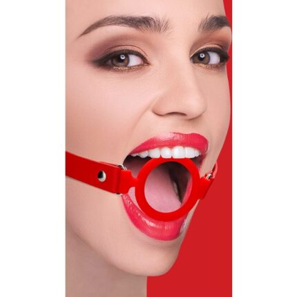 OUCH! MORDAZA SILICONA PARA ANILLO - CORREAS DE CUERO - ROJO - 001