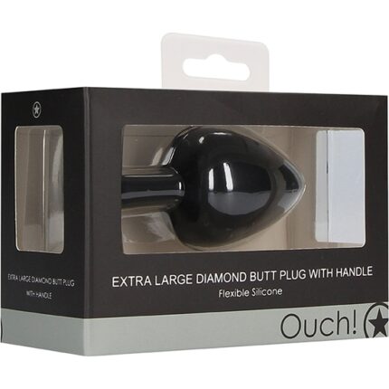 OUCH! PLUG ANAL DIAMANTE EXTRA LARGO - NEGRO - 002