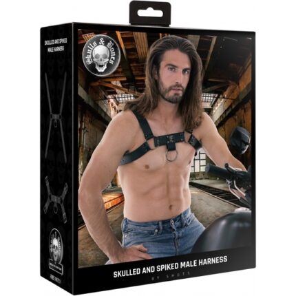 OUCH! SKULLS AND BONES ARNÉS MASCULINO CON CALAVERAS Y PINCHOS - NEGRO - 002