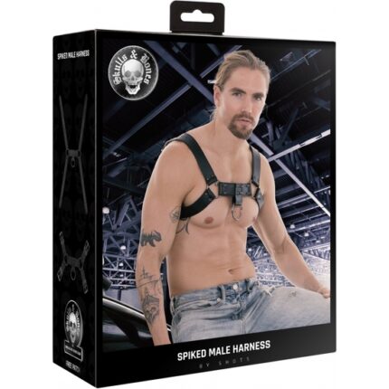 OUCH! SKULLS AND BONES ARNÉS MASCULINO CON PINCHOS - NEGRO - 002