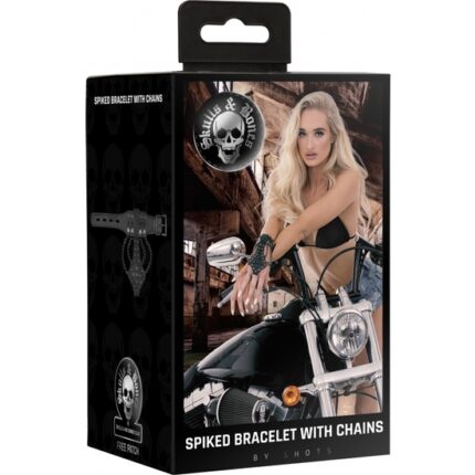 OUCH! SKULLS AND BONES BRAZALETE CON PINCHOS Y CADENAS - NEGRO - 002