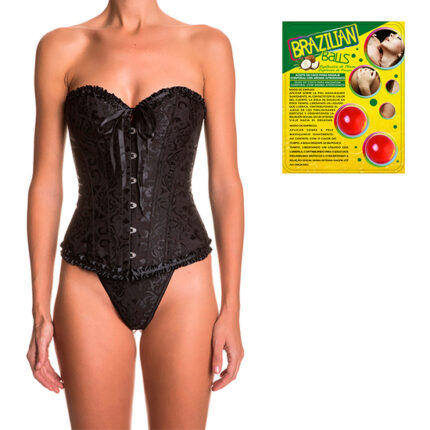 PACK CORSET ATENEA EN COLOR NEGRO Y 2 BOLAS DE ACEITE DE COCO CON AROMA DE FRUTAS - 001