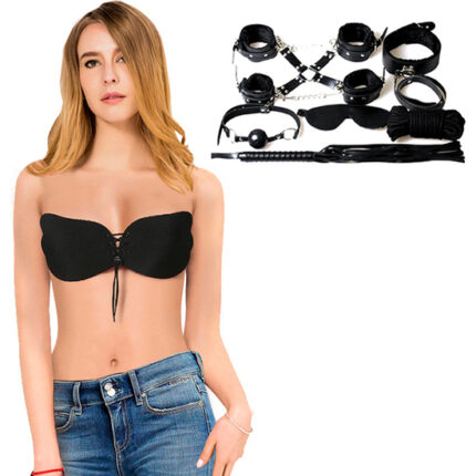 PACK INVISIBLE BRA INTIMAX CON AUTOADHESIVO Y SET BONDAGE DE 8 PIEZAS EN COLOR NEGRO - 001