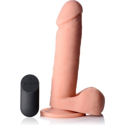 PENE CON TESTICULOS 20 CM  SILICONA CONTROL REMOTO VIBRANTE - FLES - 001