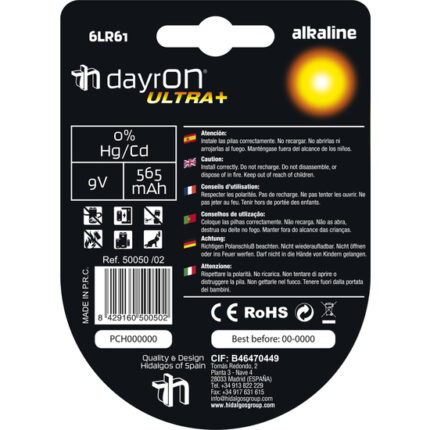 PILA ALCALINA 6LR61 9V DAYRON PACK 1 - 002
