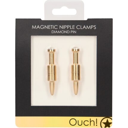 PINZAS MAGNÉTICAS PARA PEZONES - PASADOR DE DIAMANTE- ORO - 002