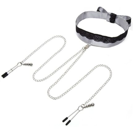 PINZAS PARA PEZONES CON COLLAR DE ENCAJE - NEGRO - 001