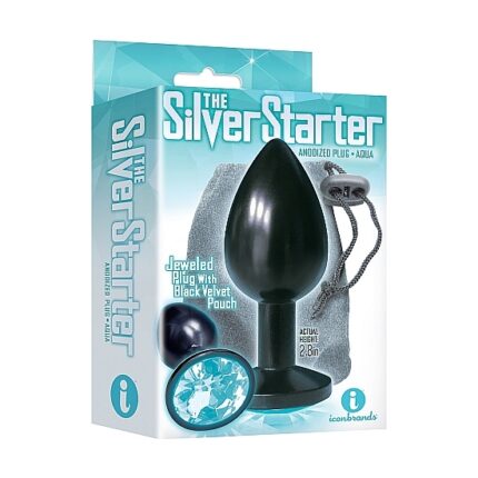 PLUG ACERO INOX ANODIZADO CON PERLA DE COLOR TURQUESA - 002
