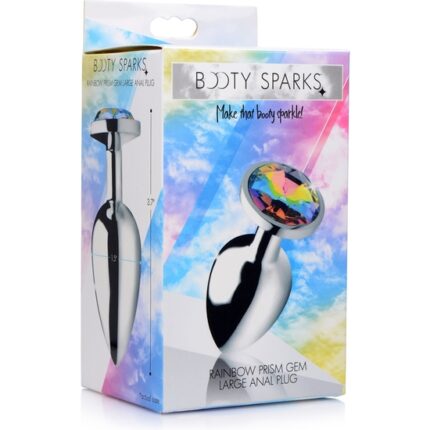 PLUG ANAL GEMA - RAINBOW - LARGO - PLATA - 002