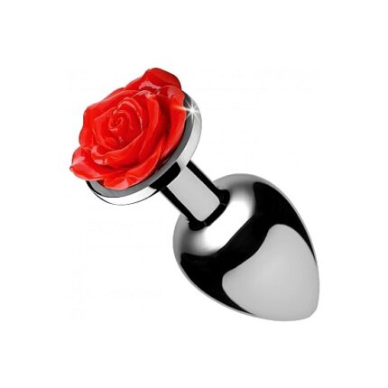 PLUG ANAL METAL GRANDE CON ROSA ROJA - 002