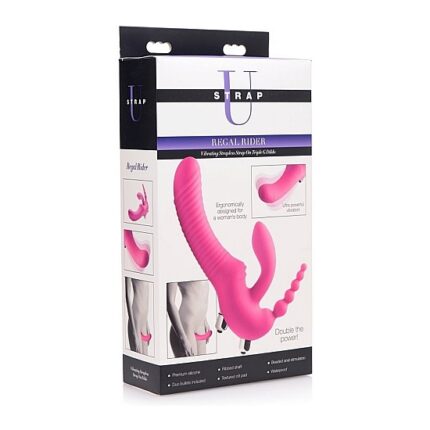 REGAL RIDER TRIPLE G ARNÉS CON DILDO VIBRADOR DE SILICONA - MORADO - 002