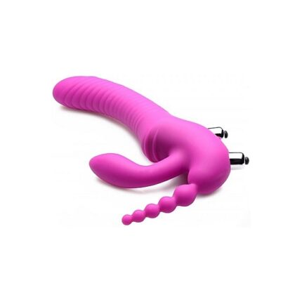 REGAL RIDER TRIPLE G ARNÉS CON DILDO VIBRADOR DE SILICONA - MORADO - 001