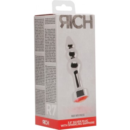 RICH R3 TAPÓN ANAL PLATA 10 CM CON ZAFIRO ROJO - 002