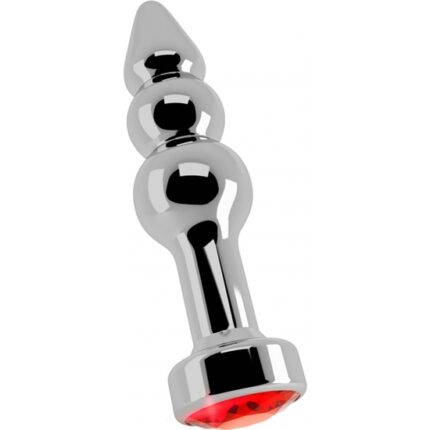 RICH R3 TAPÓN ANAL PLATA 10 CM CON ZAFIRO ROJO - 001
