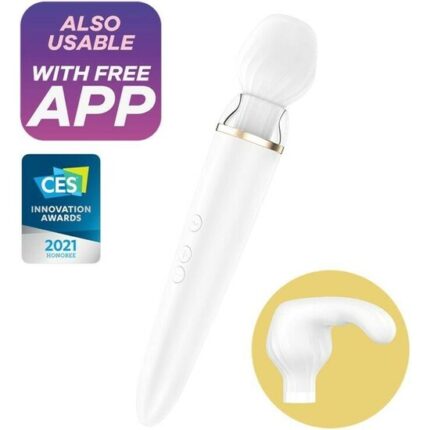 SATISFYER DOUBLE WAND-ER WAND VIBRADOR CON APP - BLANCO - 001