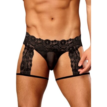 SCANDAL LACE - G-STRING GARTER SHORT - NEGRO - 001