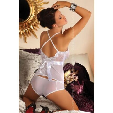 SENSUAL CONJUNTO SEXY DE TOP Y CULOTTE DE MICROTUL CON ESTAMPADOS FLORALES BLANCO - 001