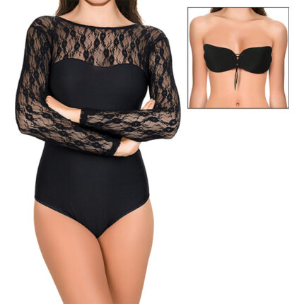 SET BODY NELLA CON SUJETADOR INVISIBLE INTIMAX CON AUTOADHESIVO - NEGRO - 001