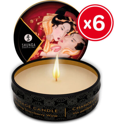 SHUNGA VELA DE MASAJE FRESA 6 X 30 ML - 001