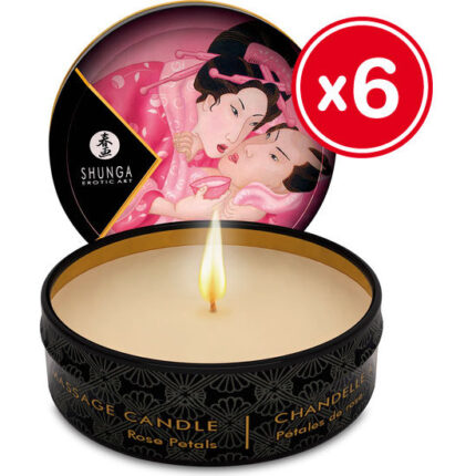 SHUNGA VELA DE MASAJE PETALOS DE ROSA 6 X 30 ML - 001