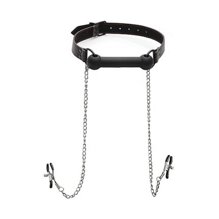 SILICONE BIT GAG NIPPLE CLAMPS BLACK - 002
