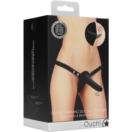 STRAP-ON - ARNES DE SILICONA DOBLE VIBRACION - AJUSTABLE - NEGRO - 002