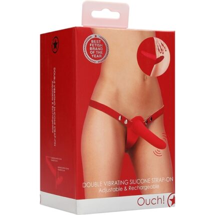 STRAP-ON - ARNES DE SILICONA DOBLE VIBRACION - AJUSTABLE - ROJO - 002