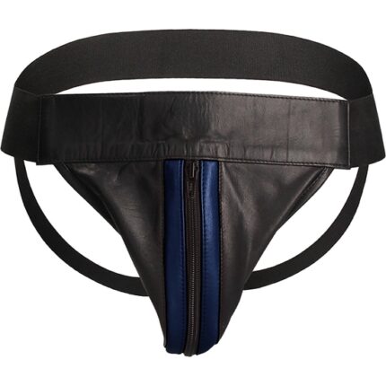 TANGA LISO CON CREMALLERA JOCK - NEGRO/AZUL - 002