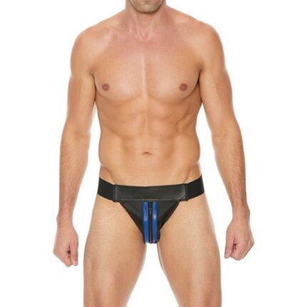 TANGA LISO CON CREMALLERA JOCK - NEGRO/AZUL - 001