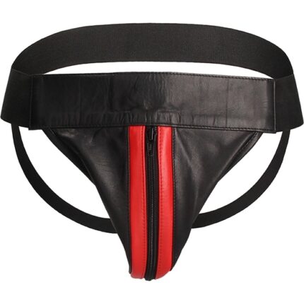 TANGA LISO CON CREMALLERA JOCK-  NEGRO/ROJO - 002