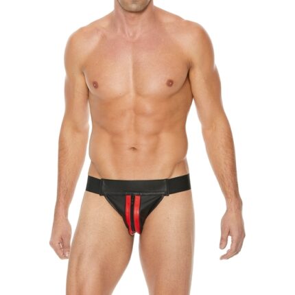 TANGA LISO CON CREMALLERA JOCK-  NEGRO/ROJO - 001