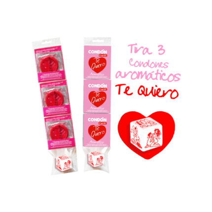 TIRA 3 CONDONES TE QUIERO ROSA + DADO HETERO - 001