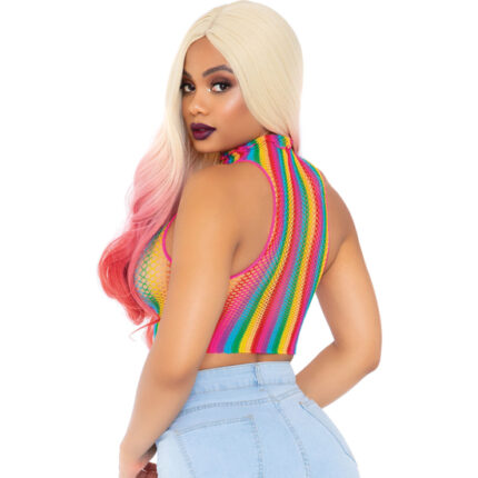 TOP CORTO DE RED DE CUELLO ALTO CON ESTAMPADO - ARCO IRIS - 002
