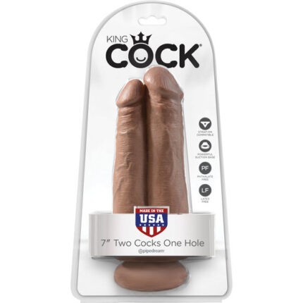 TWO COCKS ONE HOLE 20CM - CARAMELO - 002