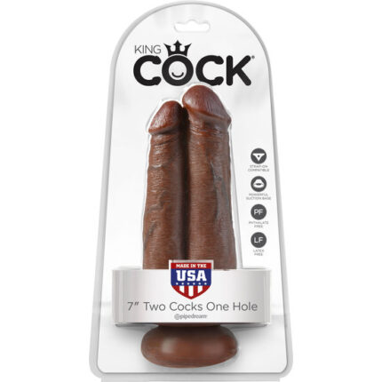 TWO COCKS ONE HOLE 20CM - MARRÓN - 002