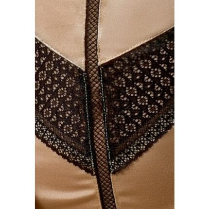 VESTIDO ELEGANTE DE RASO CHAMPAGNE CON ENCAJE NEGRO CHAMPAGNE - 002