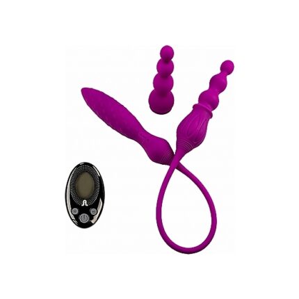 VIBRADOR 2X CON DOBLE PUNTA Y MANDO - MORADO - 001