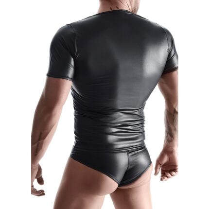 WETLOOK MENS CAMISETA CUELLO FORMA V - NEGRO - 002